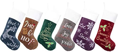 GEX Christmas Stockings 6 Pack for Family 22" Large Embroidered Classic Luxury Velvet Red Green Purple Blue Grey Brown Decorations for Fireplace Xmas Season (Set of 6) - Image 6
