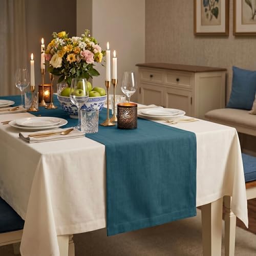 Solino Home 100% Pure Linen Table Runner Peacock Blue, Fete 14 x 120 in - Image 3