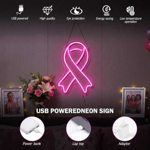 Zhengmy Breast Cancer Awareness Neon Sign, USB Powered Pink Ribbon Light - Image 3