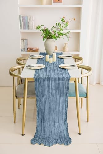 20 Pack Dusty Blue Cheesecloth Table Runner 17x108 Inch Boho Wrinkled Sheer Gauze Cheese Cloth Table Runner Bulk Romantic Decor for Wedding, Bridal Shower, Birthday Party - Image 5