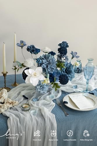 Ling's moment Artificial Wedding Flowers Combo, Dusty Blue & Navy, Deluxe - Image 2