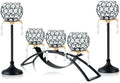 Set of 3 Crystal Tea Light Candlestick Holders Flower Shape with Crystal Pendant Bowl Votive Metal Candle Holder for Table Centerpieces Wedding Home Decor (Black+Gold) by kehail