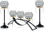 Set of 3 Crystal Tea Light Candlestick Holders Flower Shape with Crystal Pendant Bowl Votive Metal Candle Holder for Table Centerpieces Wedding Home Decor (Black+Gold) by kehail