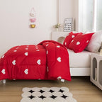 Caressma Love Queen Comforter Set - Romantic White Heart Print Red Bedding Comforter 3 Pieces Matching Pillowshams - Image 5