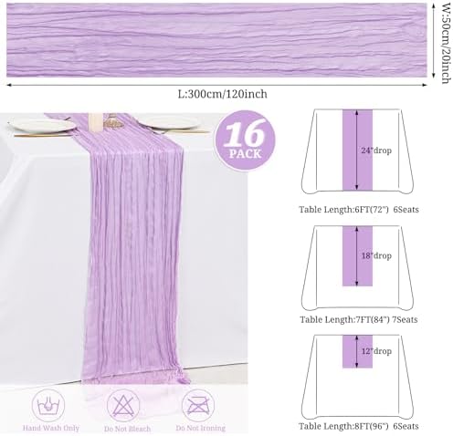 16 Pack Lavender Cheesecloth Table Runners, 20x120 Inch - Image 3