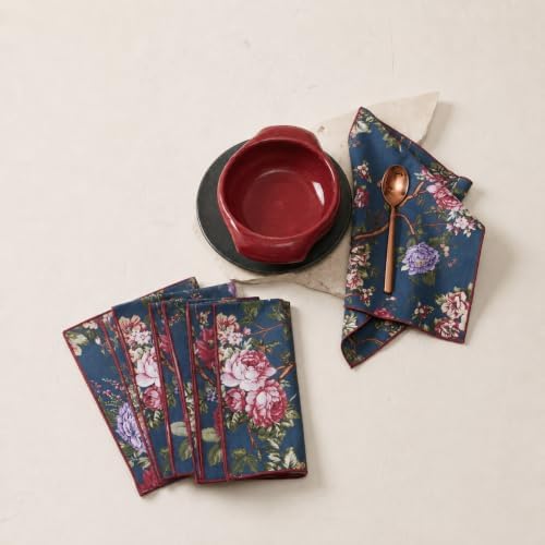 100% Cotton Printed Cloth Napkins Set of 6, 18x18 Inch Reusable Dinner Napkins, Soft Washable Floral Table Napkins for Dining, Parties & Hosting - Navy Floral - Image 6