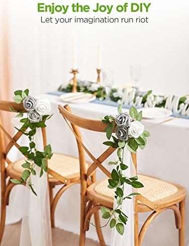 InnoGear Artificial Flowers, 100 Pcs Ivory White Foam Fake Roses Bulk with Stems for Decoration DIY Wedding Bouquets Centerpieces Bridal Shower Party Christmas Tree - Image 3