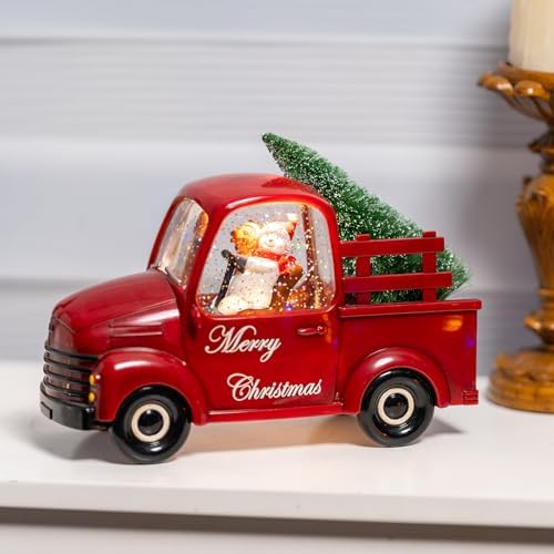 Snowman Christmas Snow Globes Red Truck Carrying Christmas Tree Water Lantern, 8 Christmas Music, Holiday Decorations Gifts for Family, Children or Friends - Image 3