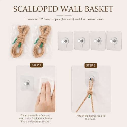 Scalloped Wall Basket, 2Pack Hand Woven Rattan Hanging Wall Baskets - Image 4