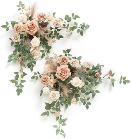 Ling's moment 2 Pack Beige Floral Garland Wedding Arch Flowers by LingsMoment