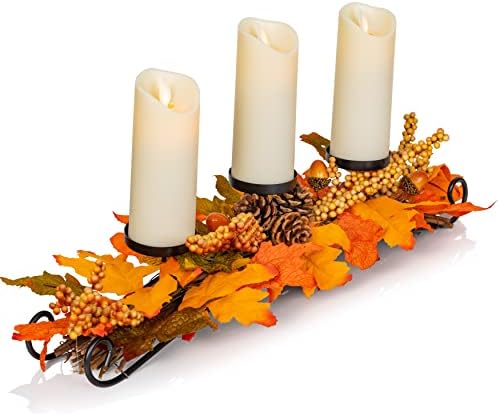 Maple Leaves Candle Holder - Thanksgiving Fall Atumn Centerpiece Decoration by Ornativity