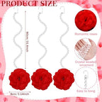 Norme 16pcs 31.4 Inch Red Rose Hanging Garland Crystal Beaded String Garland Artificial Rose Flower Decor for Mother's Day Ceiling Wedding Engagement Bridal Shower Party Decorations - Image 2
