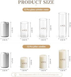 White Pillar Candles and Hurricane Glass Candle Holders, 24 PCS - Image 3