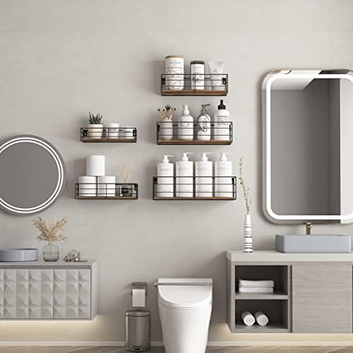 CRUGLA Floating Wall Shelves Set of 5, Wall Mounted Bathroom Shelves, Hanging Storage Shelf for Bathroom, Kitchen, Bedroom, Living Room - Image 2