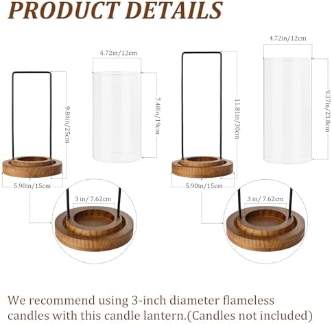 Farmhouse Hurricane Candle Holders Boho Pillar Candle Lantern Glass Wood - Image 5