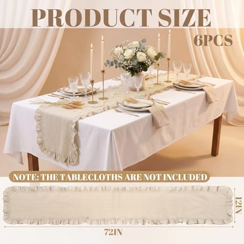6 Pcs Neutral Beige Ruffled Table Runner, 13 x 72 Inch - Image 2