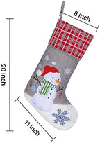 BHD BEAUTY Burlap Christmas Stocking Set of 6 Gray Plaid Soft Faux Fur Lovely Embroidery Pattern for Family Decorations Hanging Ornament for Xmas Holiday Party 20 inches - Image 6