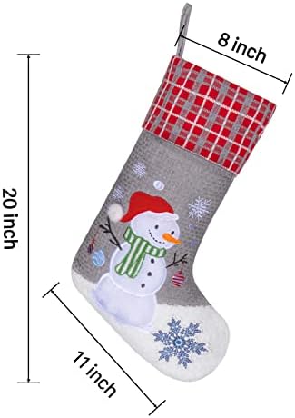 BHD BEAUTY Burlap Christmas Stocking Set of 6 Gray Plaid Soft Faux Fur Lovely Embroidery Pattern for Family Decorations Hanging Ornament for Xmas Holiday Party 20 inches - Image 6