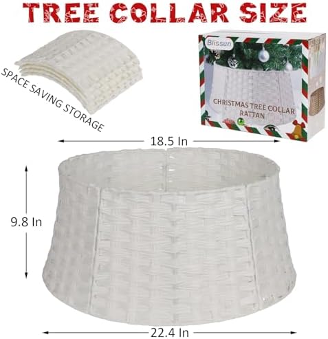 Blissun Christmas Tree Collar, Plastic Rattan Xmas Tree Ring, Round Farmhouse Christmas Tree Collar, Christmas Tree Skirt for Artificial Christmas Trees Decoration, White - Image 2