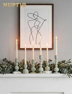 NUPTIO Wooden Taper Candle Holders, Set of 3 Sage Green Candlesticks - Image 4