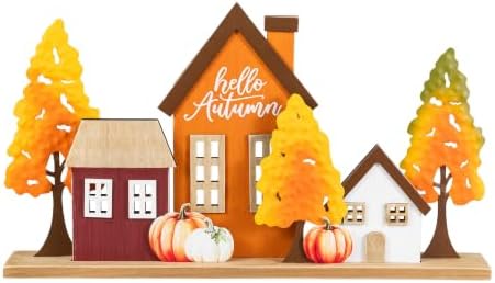 Glitzhome Fall Table Decoration for Home 18"L Fall Metal & Wood Village Table Sign Thanksgiving Table Centerpiece for Autumn Harvest Party Home Kitchen Farmhouse - Image 3