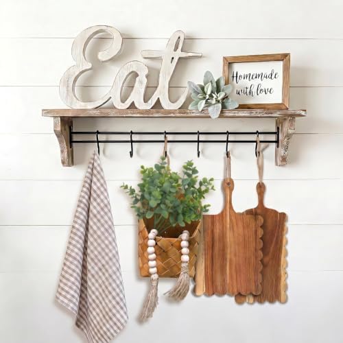 6 Pcs Cottage Core Kitchen Decor includes 2 Mini Scalloped Cutting Boards, Buffalo Kitchen Towel, Hanging Basket, Artificial Eucalyptus Stems and Wood Bead Garland for Kitchen Wall Hook Rack Decor - Image 5