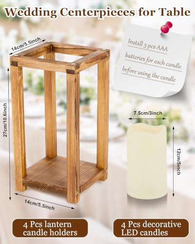 Huquary 8 Pcs Wooden Wedding Lantern Centerpiece for Table Decor, Brown - Image 2