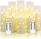Nimiko Flickering Flameless LED Candles,Battery Operated Candles 9 Pcs with Embedded Star String,Acrylic LED Pillar Candles with Remote,Suitable for Home Decoration to Create an Atmosphere (Ivory) by Nimiko