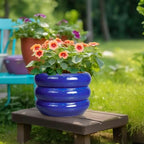 SQOWL Ceramic Plant Pot - 10 Inch Planter for Outdoor Plants Indoor Plant Pot with Drainage Hole Large Planter Decorative Modern Flower Pot for Home Office Decor Blue - Image 4