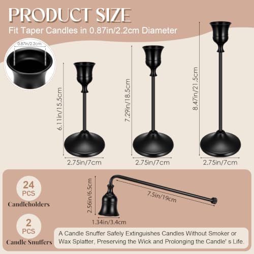 24PCS Brass Black Taper Candle Holders Set, Vintage Candlestick Holders - Image 5