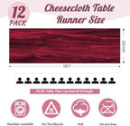 12Pack Burgundy Cheesecloth Table Runners 10FT Gauze Table Runner - Image 3
