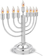 12" Quality Chanukah Menorah Round Base Highly Polished Chrome Plated Electric Menorah with Flickering Bulbs Candles for Chanukah Hanukkah Lights Menorah Chanukkah Decorations - Image 5