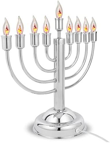 12" Quality Chanukah Menorah Round Base Highly Polished Chrome Plated Electric Menorah with Flickering Bulbs Candles for Chanukah Hanukkah Lights Menorah Chanukkah Decorations - Image 5
