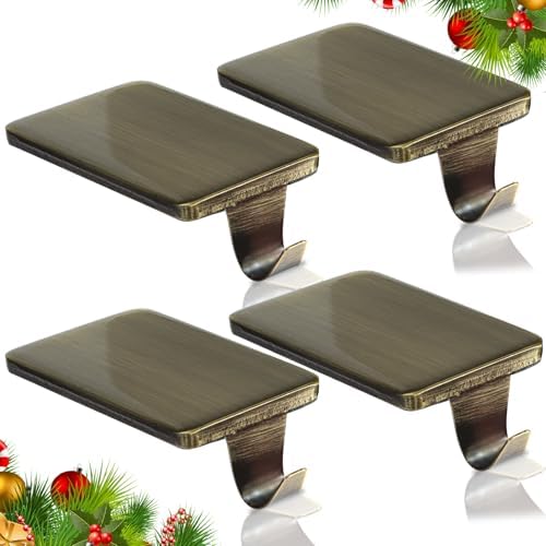 HMASYO Christmas Stocking Holders for Mantle Set of 4, Heavy Duty Cast Iron Stocking Hangers Base, Low Profile Weighted Stocking Holder Hooks for Fireplace Tabletop Shelf Christmas Decoration, Bronze by HMASYO