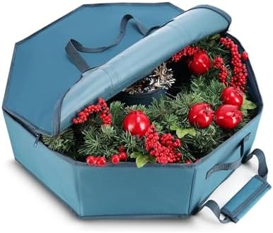 Wreath Storage Bag Wreath Storage Container Christmas Wreath Storage Bag with Interior Pockets Dual Zipper and Handles - 24"" Premium Wreath Storage Organizer Box, 30x7inch, Blue by Unknown
