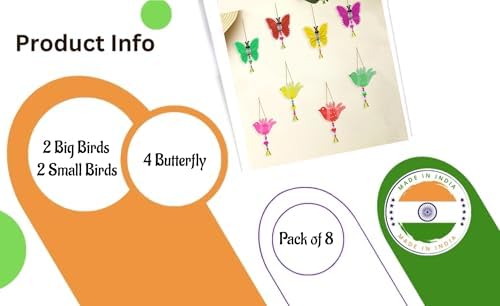 Divyakosh Wooden Birds with Butterfly Wall Hangings - Pack of 8, Multicolour (4 Pcs Bird + 4 Pcs Butterfly), Wall Hangings for Home Decoration, Birds and Butterflies Wall Hanging for Home Decoration - Image 6