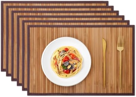 Bamboo Placemats Set of 6 with Fabric Border, Table Mats, Camel by Chryeiiu