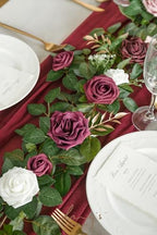 Ling's moment Flower Garland, 5FT Eucalyptus & Rose Burgundy - Image 2