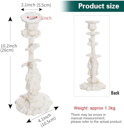 Sungmor Cast Iron Candle Holder, 10.2in White Noblewoman Figurine Design - Image 6