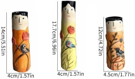Spring Family Bud Vases, Resin Bohemian Family Vase, Girls Face Cute Hand Painted Vase, Cute Hand Character Vase, for Home Decor Living Room Personalized Decor (3PCS) - Image 2