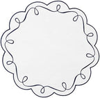 15 Inch Ribbon Twirl Embroidery Round Placemats Set of 4, Scalloped Round Table Mats for Party Kitchen Dining Decoration, Navy by OPEXSCAL