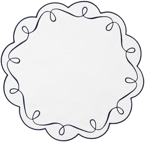 15 Inch Ribbon Twirl Embroidery Round Placemats Set of 4, Scalloped Round Table Mats for Party Kitchen Dining Decoration, Navy by OPEXSCAL