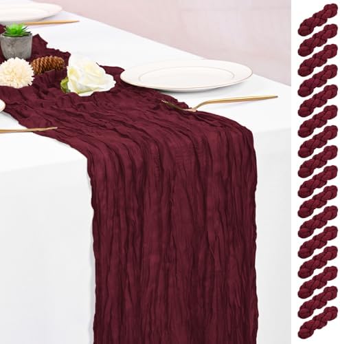 16 Pack Burgundy Table Runners 10FT Cheesecloth Table Runner Boho Gauze Table Runner Long Rustic Sheer Fabric Table Runners for Wedding Party Bridal Shower Farmhouse & Home Decor by Lumaycens