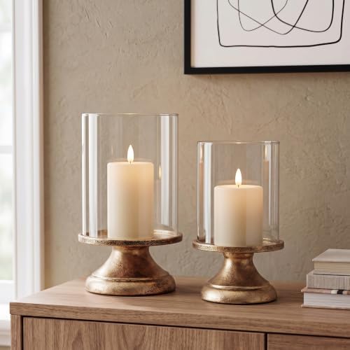 Set of 2 Hurricane Candle Holder with Glass Base,Elegant Style - Image 5