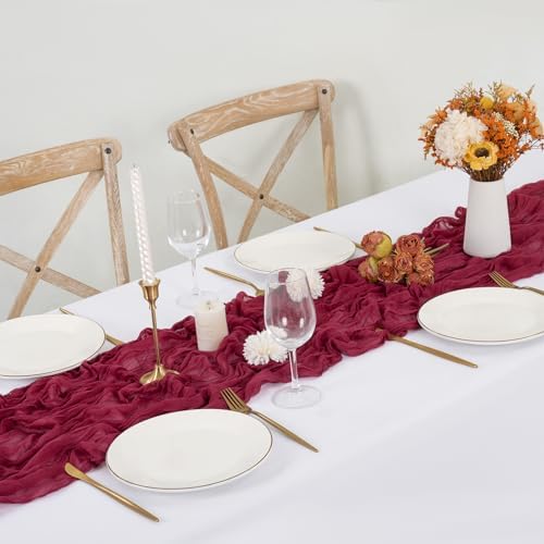 12 Pack Burgundy Cheesecloth Table Runner,20x120 in Table Runner - Image 4