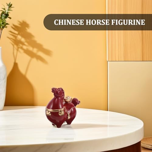 Red Ceramic Horse Statue for Lunar New Year Decorations, Miniature Chinese Figurine Invoking Luck and Success with Authentic Artistic Appeal, Fortune Feng Shui Ornament for Home - Image 3