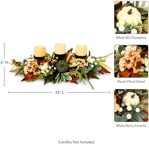 Svndlyn 25 Inch Fall Candle Holder Centerpiece with Colorful Pumpkins - Image 3