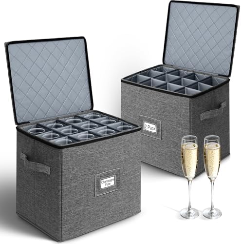 Cirhy Hard Shell Champagne Glass Storage Box with Dividers, 2-Pack, Grey by Cirhy