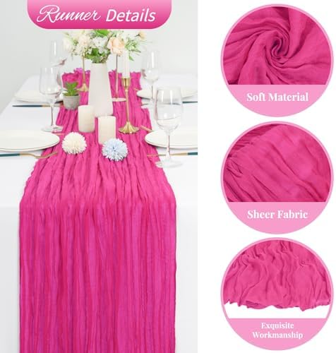 20 Pack Hot Pink Cheesecloth Table Runner 120 Inch 10FT Rustic Boho Gauze Cheese Cloth Table Runner for Wedding Party Baby Shower Thanksgiving Christmas Decoration - Image 3