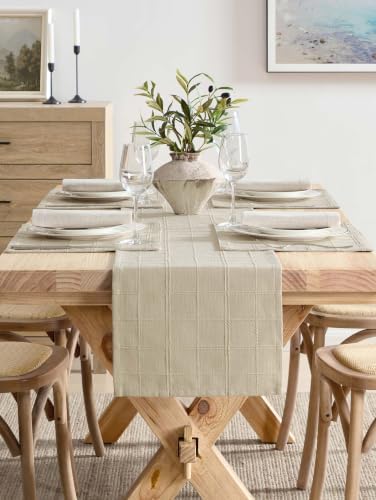 ZeeMart Linen Checked Farmhouse Placemats Set of 6, Oatmeal 13x19in - Image 5